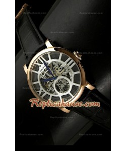 Mens Ronde De Cartier Montre Réplique avec Boîtier en Or - 43 mm