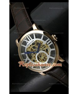 Mens Ronde De Cartier Montre Réplique avec Boîtier en Or - 43 mm