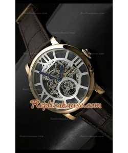 Mens Ronde De Cartier Montre Réplique avec Boîtier en Or - 43 mm