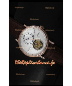 Réplique de montre suisse Classique Tourbillon Breguet en or rose avec lunette sertie de diamants