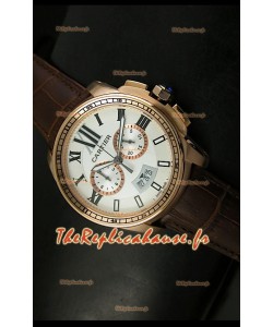 Calibre de Cartier Reproduction Montre Chronographe Japonaise en Or Rose 