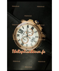Calibre de Cartier Reproduction Montre Chronographe Japonaise en Or Rose 