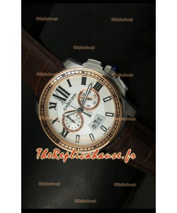 Calibre de Cartier Reproduction Montre Chronographe Japonaise en Deux Teintes