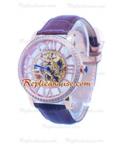 Cartier De Rotonde Skeleton Rose Gold Montre Diamond Bezel 