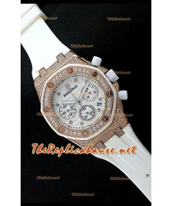 Audemars Piguet Royal Oak Femmes Chronograph Montre de Cadran Blanc en Or Rose