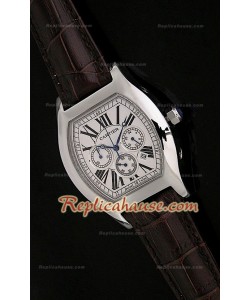 Cartier Tortue Chronograph Japanese Quartz Montre avec Cadran blanc