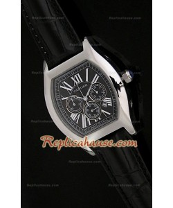Cartier Tortue Chronograph Japanese Quartz Montre avec Cadran Noir
