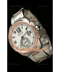 Calibre De Cartier Japanese Automatic Two Tone Montre avec Cadran Blanc