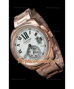 Calibre De Cartier Japanese Pink Gold Automatic Montre avec Cadran Blanc