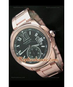 Calibre De Cartier Japanese Pink Gold Automatic Montre avec Cadran Noir