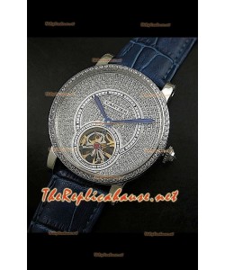 Cartier Calibre Tourbillon Montre avec Cadran de Diamants Bracelet Bleu