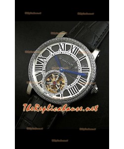 Cartier Calibre Japanese Tourbillon Montre Bracelet Noir avec Diamants