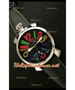 GaGa Milano Manuale Montre en Acier - 48 mm - Cadran Noir