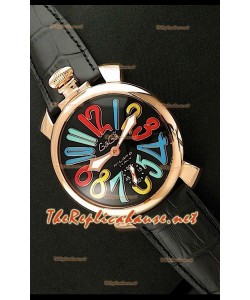 GaGa Milano Manuale Montre avec Boîtier Or Rose - Chiffres Arc en ciel
