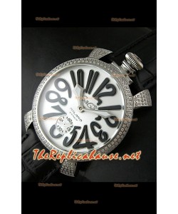 GaGa Milano Manuale Japanese Montre Cadran Blanc Lunette de Diamants