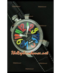 GaGa Milano Manuale Japanese Montre Cadran Noir Heures Colorées 
