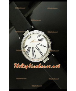 Piaget Altiplano Dial Time Swiss Quartz Montre avec Bracelet Cuir Noir