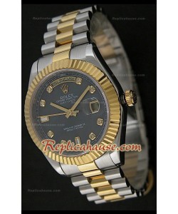 Rolex Replica Day Date Two Tone Japanese Montre avec Cadran Noir 