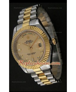 Rolex Replica Day Date Two Tone Japanese Montre avec Cadran Or