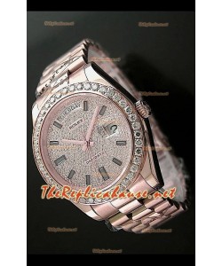 Rolex Day Date II Swiss Montre - 41 mm avec Lunette de Diamants Ronds et Or Rose l 