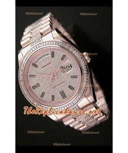 Rolex Day Date II Swiss Montre - 41 mm avec Lunette de Diamants Carrés et Or Rose 