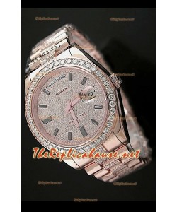 Rolex Day Date II Swiss Montre - 41 mm avec Lunette de Diamants Ronds et Or Rose 