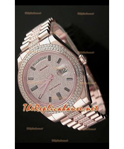 Rolex Day Date II Swiss Montre - 41 mm avec Lunette de Diamants Ronds et Or Rose 