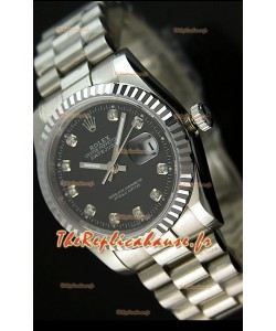 Rolex Imitation Datejust Montre Japonaise pour Homme avec Cadran Noir - 41MM