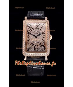 Franck Muller Long Island Color Dreams montre suisse en or rose pour les dames avec bracelet noir 