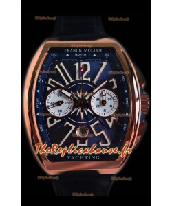 Franck Muller Vanguard montre suisse chronographe en or rose de 18 carats cadran bleu 