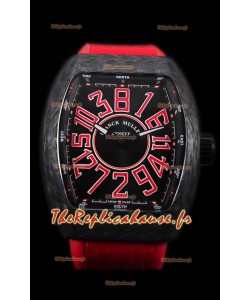 Franck Muller Vanguard montre suisse indexes rouges boîtier en carbone 