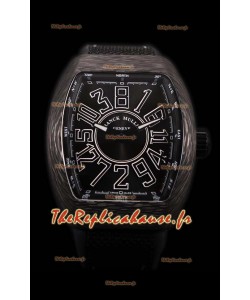 Franck Muller Vanguard montre suisse boîtier en carbone indexes noirs