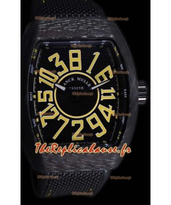 Franck Muller Vanguard montre suisse indexes noirs boîtier en carbone