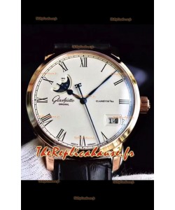 Glashuette Senator Excellence Panorama Date Phase de Lune montre suisse en or rose