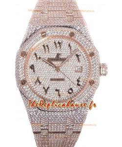 Audemars Piguet Royal Oak 15400 Iced Out Cadran Arabe en Boîtier Or Rose Réplique Montre Suisse