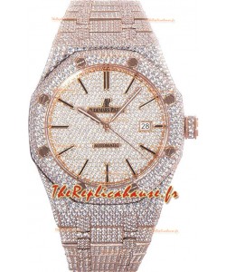 Audemars Piguet Royal Oak 15400 Iced Out Cadran à bâtons dans un boîtier en or rose Réplique de montre suisse