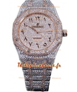 Audemars Piguet Royal Oak 15400 Iced Out Cadran arabe en or rose bicolore Boîtier Réplique Montre Suisse