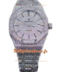 Audemars Piguet Royal Oak 15400 Iced Out Cadran bâton dans un boîtier en acier inoxydable Montre suisse réplique
