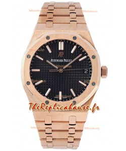 Audemars Piguet Royal Oak 37MM Montre or rose à cadran noir et mouvement 3120 - Réplique 1:1 