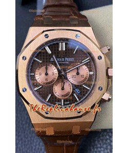 Audemars Piguet Royal Oak Chronograph Or Rose Cadran Marron Bracelet Cuir Réplique Montre Suisse