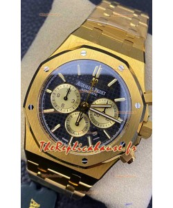 Audemars Piguet Royal Oak Chronographe Or Jaune Cadran Noir Bracelet Acier Réplique Montre Suisse