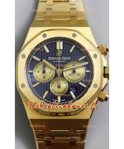 Audemars Piguet Royal Oak Chronographe Or Jaune Cadran Bleu Bracelet Acier Montre Suisse Réplique