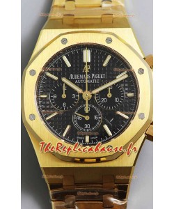 Audemars Piguet Royal Oak Chronographe Or Jaune Cadran Noir Bracelet Acier Réplique Montre Suisse