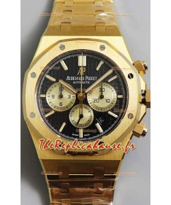 Audemars Piguet Royal Oak Chronographe Or Jaune Cadran Noir Bracelet Acier Montre Suisse Réplique