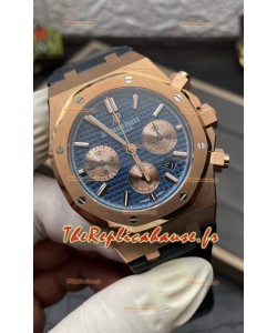 Audemars Piguet Royal Oak Chronograph Or Rose Cadran Bleu Bracelet Cuir Montre réplique suisse