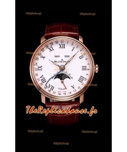 Montre Blancpain "Villeret Quantième Complet" 904L en acier et or rose à cadran blanc