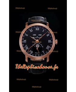 Montre Blancpain "Villeret Quantième Complet" 904L en acier et or rose à cadran noir