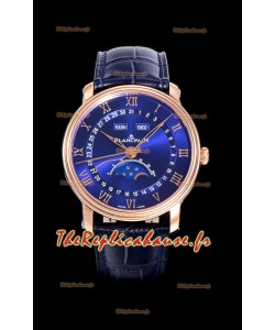 Montre Blancpain "Villeret Quantième Complet" en acier 904L et or rose avec cadran bleu