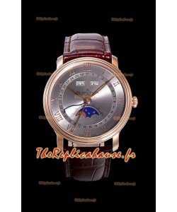 Montre Blancpain "Villeret Quantième Complet" en acier 904L et or rose avec cadran gris