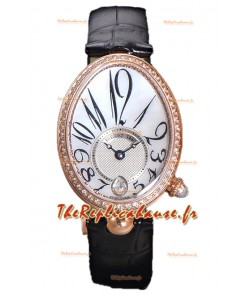 Breguet Reine de Naples Dames Cuir Or Rose Noir Edition Suisse 1:1 Replique Montres